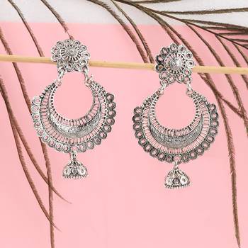 Stylish Party Wear Silver jumki Dangle Earrings For Women Girl 3