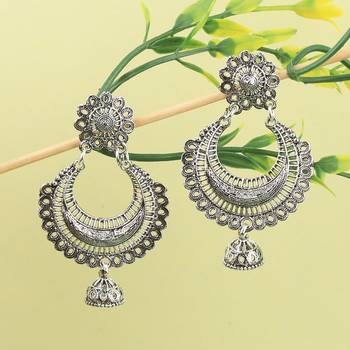 Stylish Party Wear Silver jumki Dangle Earrings For Women Girl 5
