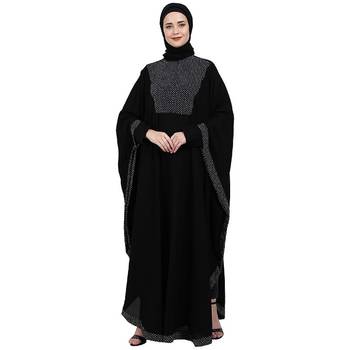 Black Nida Plain Embellished Kaftan Pochampally 1