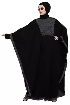 Black Nida Plain Embellished Kaftan Pochampally