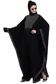 Black Nida Plain Embellished Kaftan Pochampally