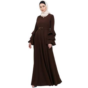 Umbrella abaya with bell sleeves- Coffee Brown 2