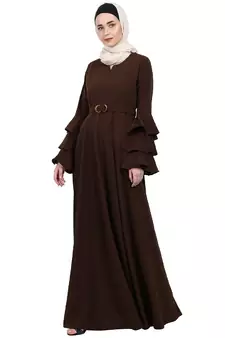 Umbrella abaya with bell sleeves- Coffee Brown