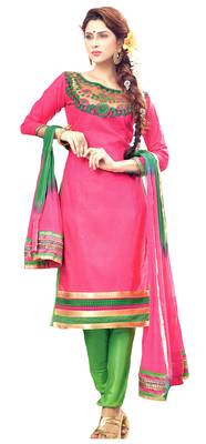 pink  festive cotton unstitched dress-materials 1