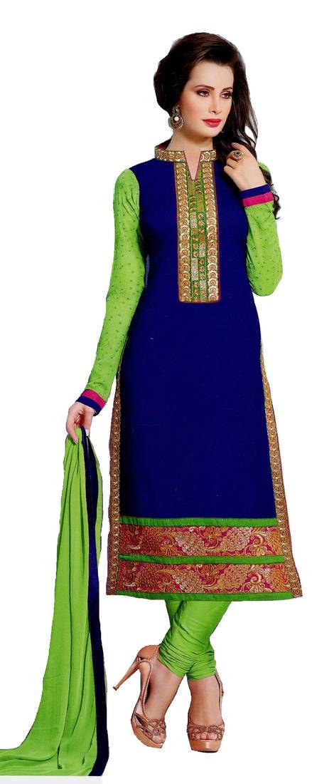 blue  festive silk unstitched dress-materials