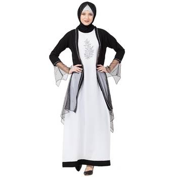 Designer Shrug with Inner abaya- Black-White 1