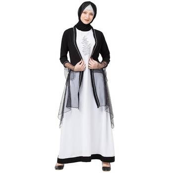 Designer Shrug with Inner abaya- Black-White 2