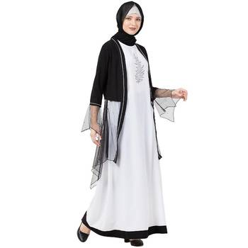 Designer Shrug with Inner abaya- Black-White 3