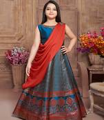 Polyster green embroidred kids girls gown