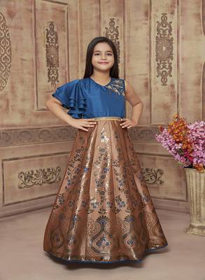 Polyster caramel embroidred kids girls gown 1