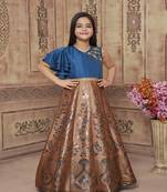 Polyster caramel embroidred kids girls gown