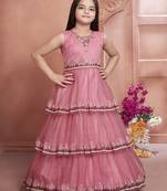 Polyster pink embroidred kids girls gown