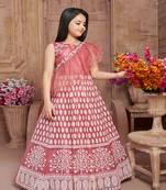 Polyster pink embroidred kids girls gown