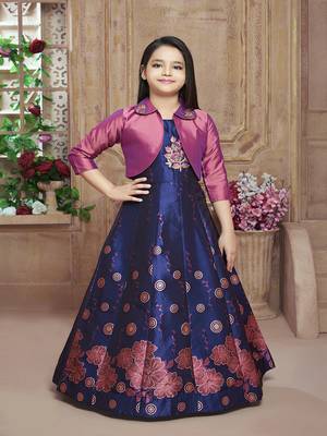 Polyster red embroidred kids girls gown 1