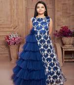 Polyster blue embroidred kids girls gown