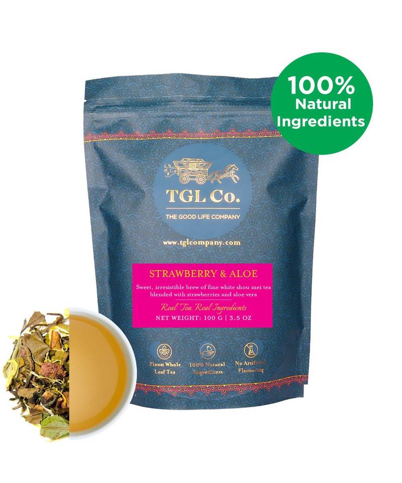Strawberry and Aloe White Tea (100 Gram) with White Shou Mei Tea, Apple, Strawberries, Marigold