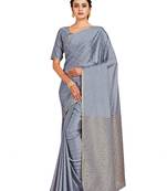 blue hand woven crepe saree with blouse