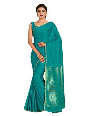 teal hand woven crepe saree with blouse 1