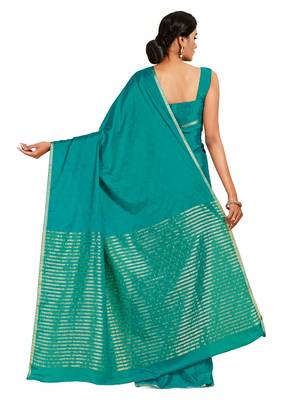 teal hand woven crepe saree with blouse 3