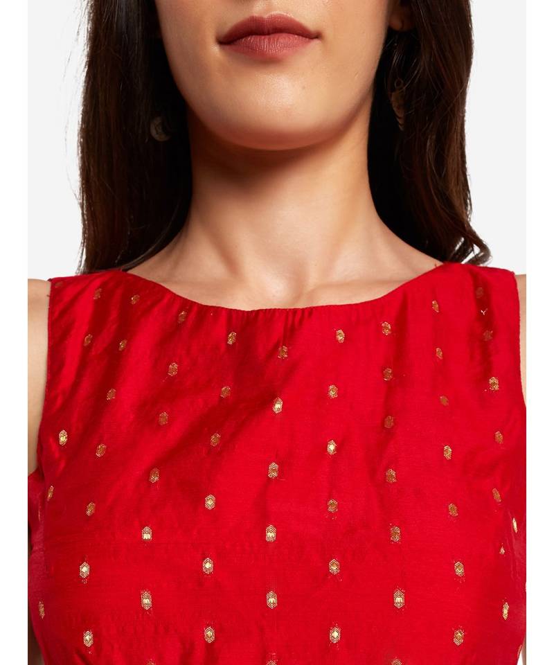 Desi Weavess red sleeveless gold zari buttie  contemporary   saree blouse