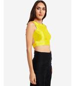 Desi Weavess yellow sleeveless gold zari buttie  contemporary   saree blouse
