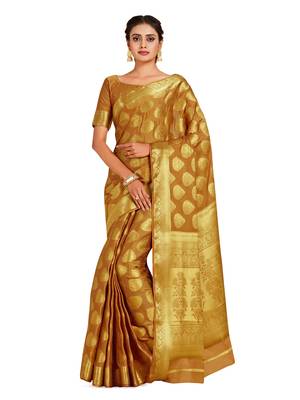 brown hand woven crepe saree with blouse 1