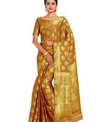 brown hand woven crepe saree with blouse