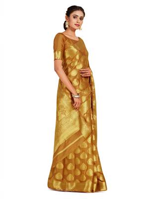 brown hand woven crepe saree with blouse 2