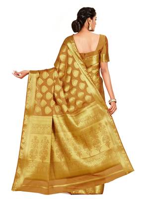 brown hand woven crepe saree with blouse 3