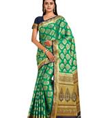 green hand woven crepe saree with blouse