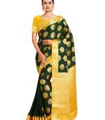 green hand woven crepe saree with blouse