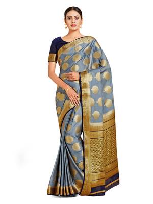 grey hand woven crepe saree with blouse 1