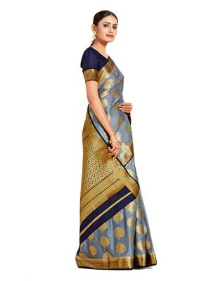 grey hand woven crepe saree with blouse 2