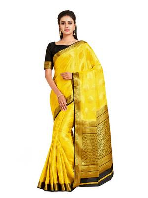 yellow hand woven crepe saree with blouse 1
