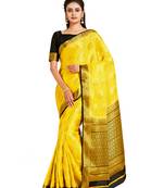yellow hand woven crepe saree with blouse