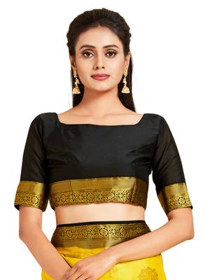 yellow hand woven crepe saree with blouse 4