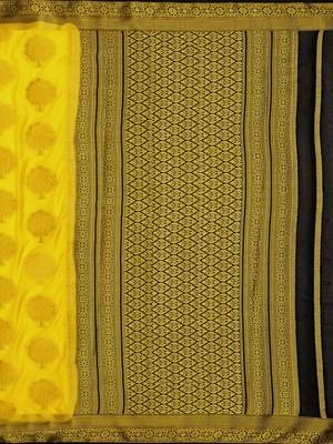 yellow hand woven crepe saree with blouse 5