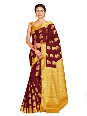 maroon hand woven crepe saree with blouse 1