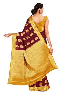 maroon hand woven crepe saree with blouse 3