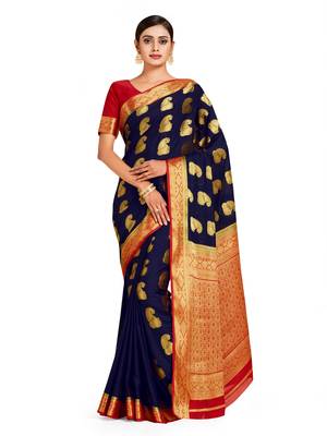 blue hand woven crepe saree with blouse 1