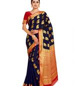 blue hand woven crepe saree with blouse