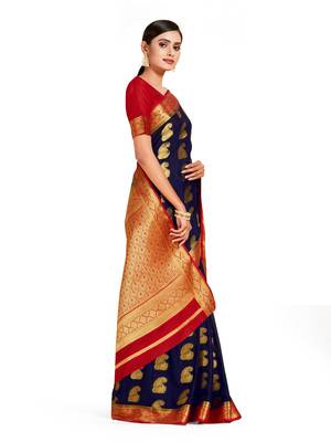 blue hand woven crepe saree with blouse 2
