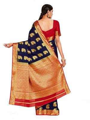blue hand woven crepe saree with blouse 3