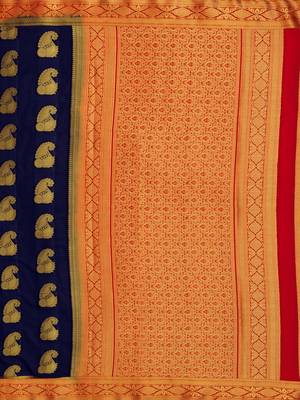 blue hand woven crepe saree with blouse 5