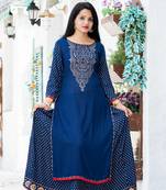 Addiction Navy Rayon Printed Kurta Paired With Beautifully Printed Flared Skirt