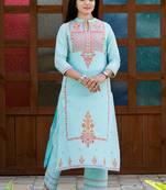 Addiction Turqouise Cotton Flex Straight Kurta With Pant