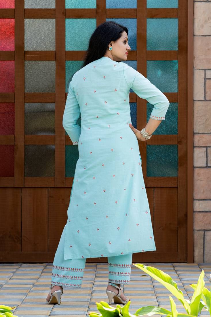 Addiction Turqouise Cotton Flex Straight Kurta With Pant