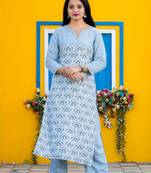 Addiction Grey Printed Rayon Kurta With Printed Grey Pant