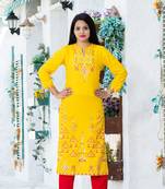 Addiction Yellow Rayon Glitter Printed Straight Kurta Paired With Solid Red Pant