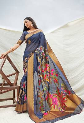 Aurima Crystle Silk Floral Jacquard Designer Saree For 1